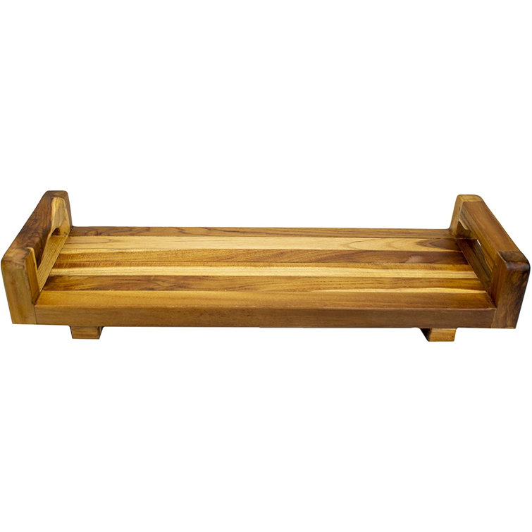 HomeRoots 29" Natural Teak Wood Bath Tray And Seat With Handles